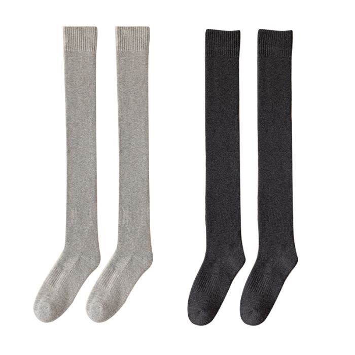 DAMILY® 2Pcs Chaussettes au-dessus du genou automne et hiver japonais bas de veau coréen chaussettes longues éponge chaudes épaisses