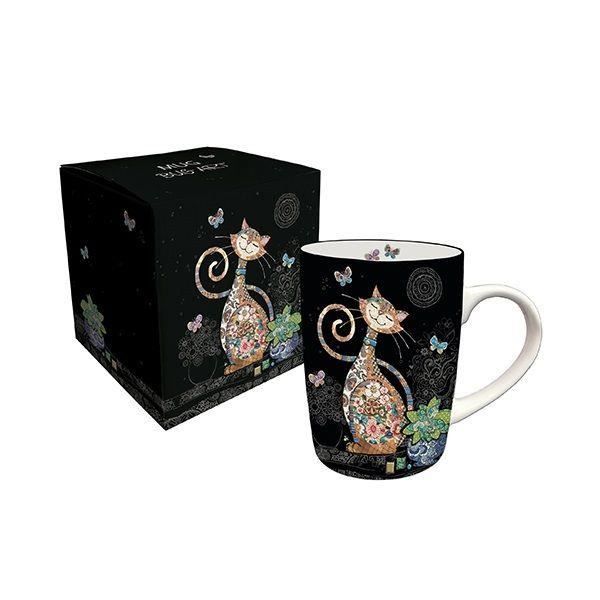 MUG EN PORCELAINE EN BOITE CADEAU 25 CL DECOR JEWELS CHAT - KIUB