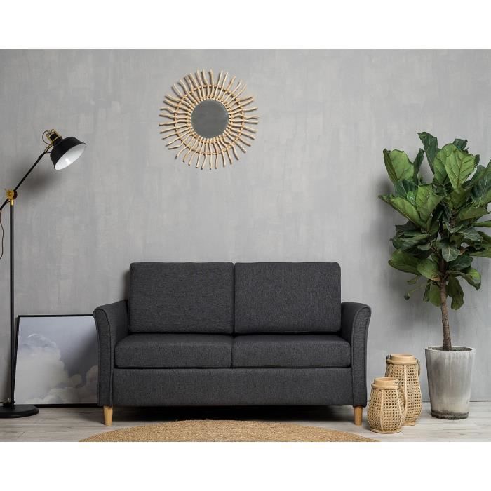 Laxllent Canapé 2 Places,123x25.5x70cm,Gris,Surface en Tissu Imitation Lin, Pieds en Bois,Montage Facile,pour Appartement,Chambre