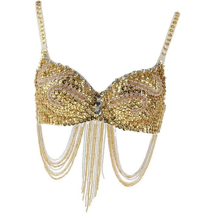 Soutien-gorge de Danse Orientale Paillette Perles Brillant à Frange Accessoire Performance Scène