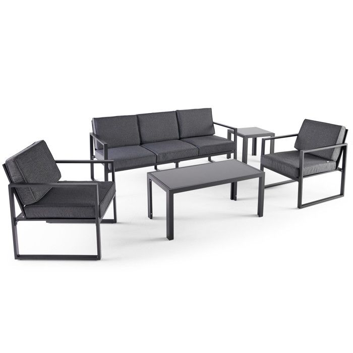 Salon de jardin 5 places en aluminium - ensemble canapé 3 places, 2 fauteuils et 2 tables basses pour 5 personnes