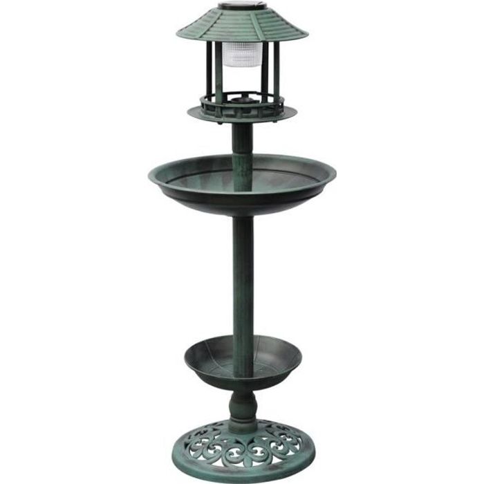 Luxueux Fontaine bain d'oiseaux verte avec lampe solaire