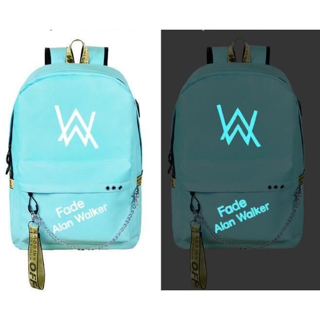 Alan Walker(Faded) -Sac à dos Noctilucent Fluorescence -cadeau Noël anniversaire pour fils et fille,sac d'école-cartable Vert