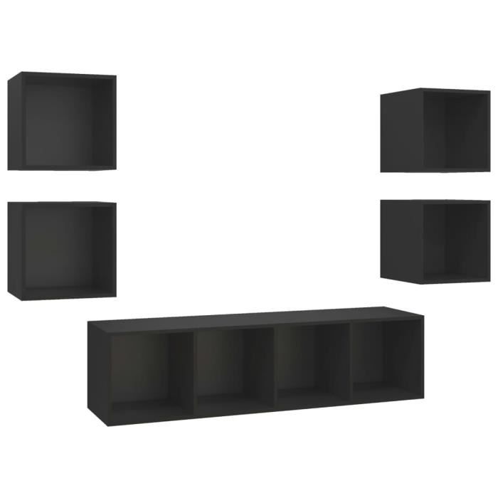 LIS Ensemble de meuble TV 5 pcs Noir Aggloméré 3