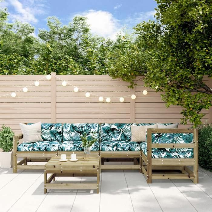 vidaXL Salon de jardin 6 pcs avec coussins Pin imprégné - vue 8