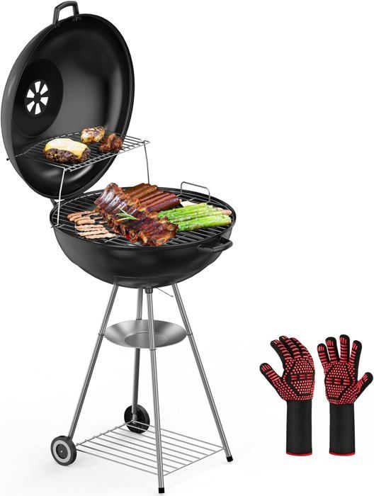 FANTASK Barbecue Jouet En Bois Pour Enfant Avec 2 Feux, Accessoires Et Aliments, Cuisine D'extérieur Dès 3 Ans