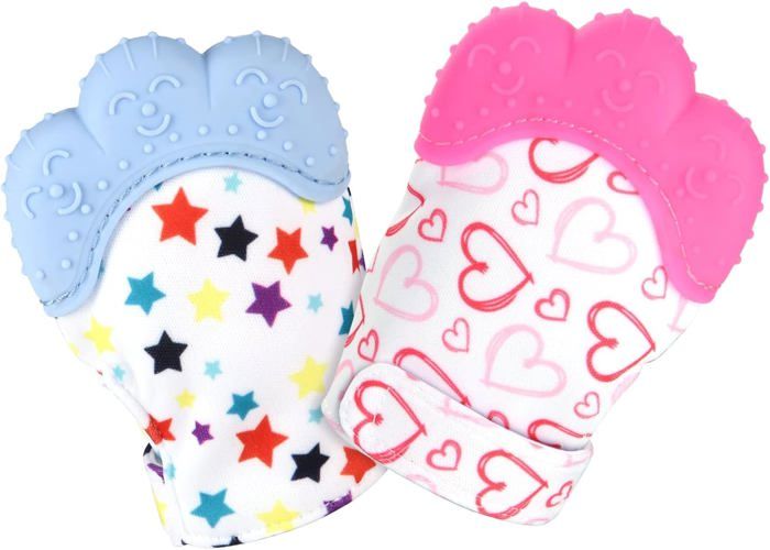 2 Pcs Gant Dentition Bebe, Anneau Dentition Refrigerant, Jouet Bébé 3 6 9 Mois 1 An, Cadeau Bebe Naissance, Gant Jouet Bébé, Tetine Grignoteuse Dentition Pour Garcon Fille