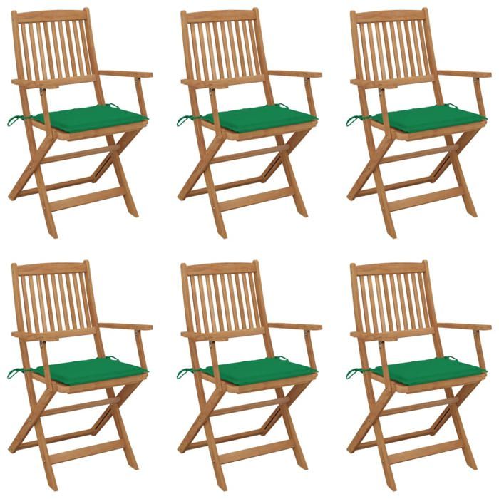 vidaXL Chaises pliables de jardin lot de 6 avec coussins Bois dacacia 3074945