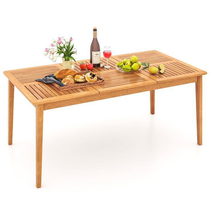 COSTWAY Table Rectangulaire de Jardin 170x90 cm FSC en Bois dAcacia Trou pour Parasol 5cm Table de Salle à Manger dExtérieur
