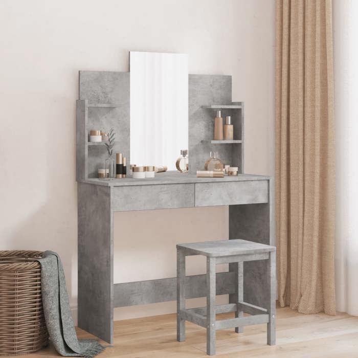 vidaXL Coiffeuse avec Miroir Table de Maquillage avec 2 Tiroirs Table Cosmétique avec 4 Étagères Meuble de Rangement 837577