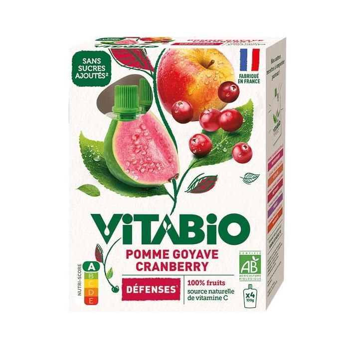 VITABIO Compote Pomme, Goyave et Cranberry Défenses Bio les 4 gourdes ...