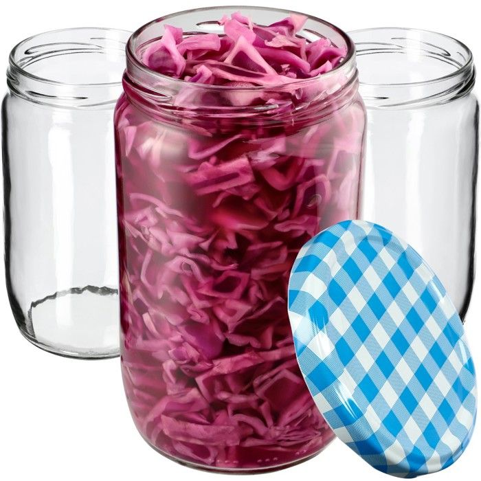Lot de 64 Bocaux en Verre 720ml + Couvercles Blue Lattice - KADAX