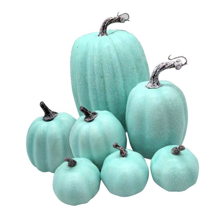 12 Citrouilles Artificielles En Velours – Assortiment Bleu, Vert, Or – Décoration Automne, Récolte, Halloween, Thanksgiving