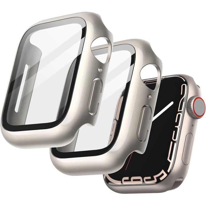 Coque de protection - HOME FIT TRAINING - Series 9/8/7 41 mm - Verre trempé 9H - PC rigide - Lot de 2 Lumière Stellaire