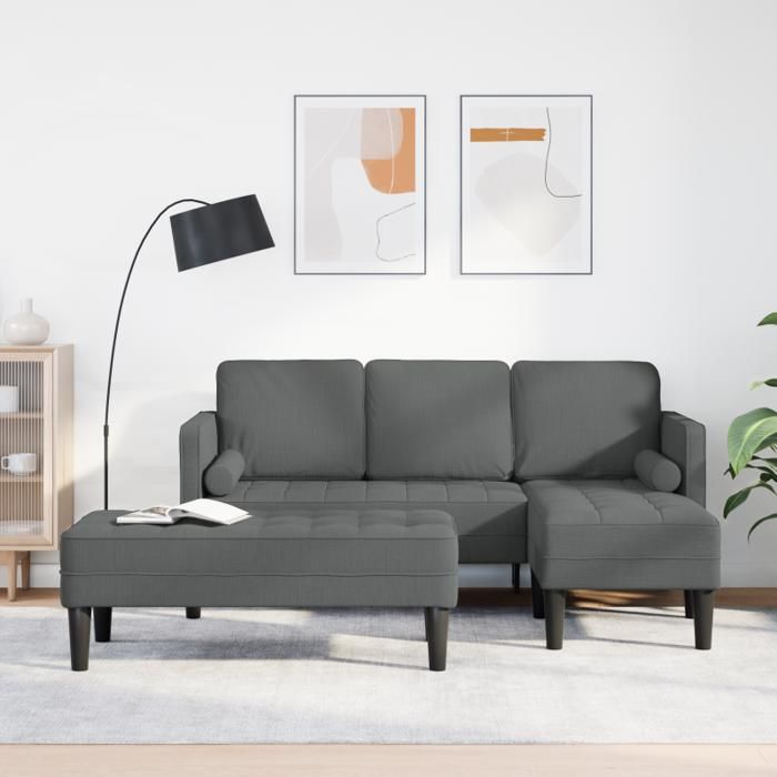 Ensemble de canapés 2 pièces avec coussins en tissu gris foncé