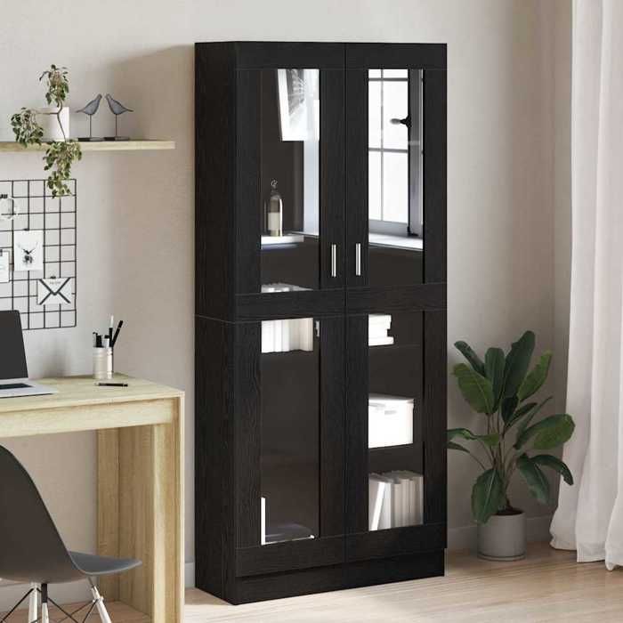 (ON SALE)Armoire de RangementMEUBLE ETAGERE - Bibliothèque - Chêne noir - 82.5x30.5x185 cm Bois dingénierie EU982119