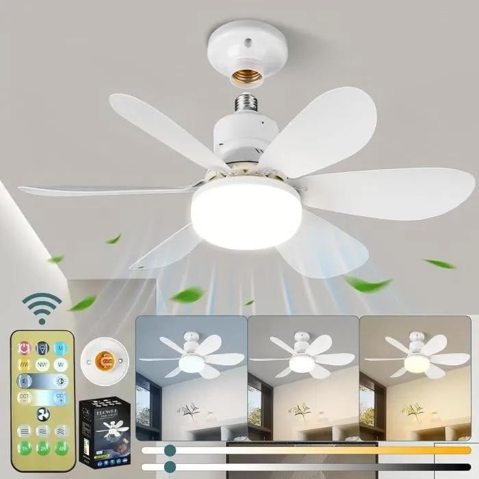 Ventilateur de plafond silencieux 40W avec lampe douille E27 6 pales 3 vitesses idéal pour salon et chambre 52 cm - Pas De Marque