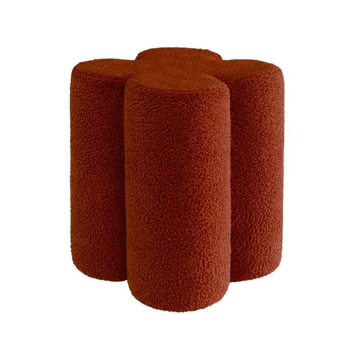 Pouf tabouret trèfle bouclette terracotta Ø38 x H 40cm - Clover