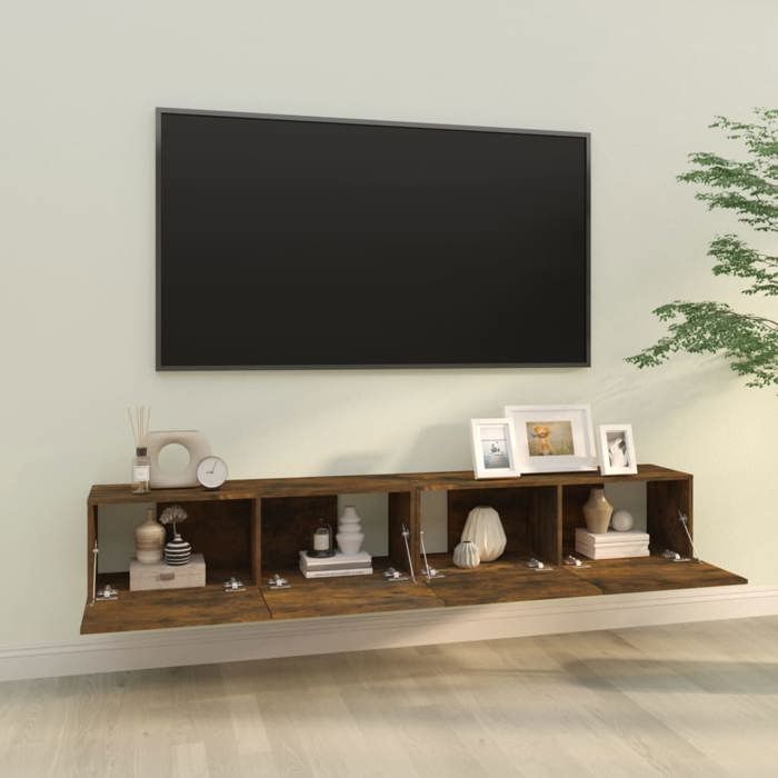 Meuble TV mural - vidaXL - Chêne fumé - Bois dingénierie - 100x30x30 cm - Capacité 60 kg - 2 pièces