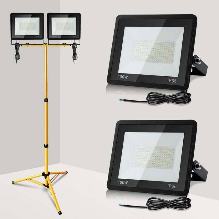 ALOVZE Projecteur de chantier à LED 2X 100W avec trépied ajustable Projecteur extérieur Projecteur à LED Blanc froid