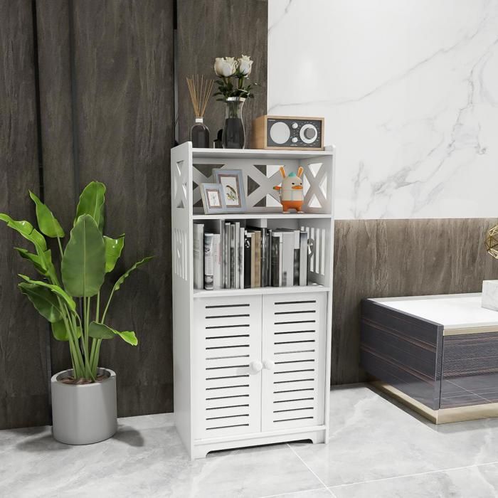 KEDIA Armoire de Salle de Bain à Double Porte Meuble de Rangement pour Salle de Bain 4 étagères Design Compact et peu Encombrant