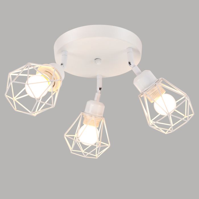 iDEGU 3 Spot de Plafond Industrielle Lampe de Plafond Vintage en Métal Abat-jour en Cage Lustre Spot pour Chambre Cuisine Blanc