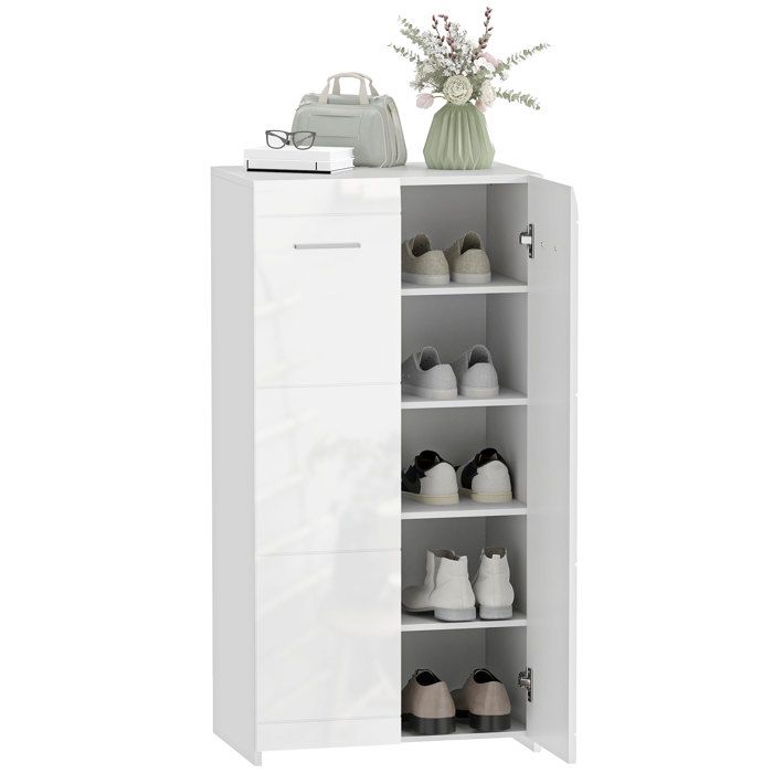 Meuble à chaussures - HOMCOM - 10 paires - 5 niveaux étagères réglables - panneau de particules - 55x36x108cm - blanc brillant