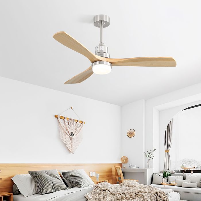 Ventilateur De Plafond 132cm + LED 3 Pales En Bois Massif Télécommande Métal Bois Clair - Covreo