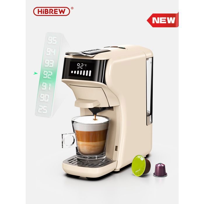 Machine à café à capsules - HiBREW - H1B -6 en 1 - 20 bars - Compatible Nespresso & Gusto - Modes froid et chaud - Expresso - Beige - Hibrew