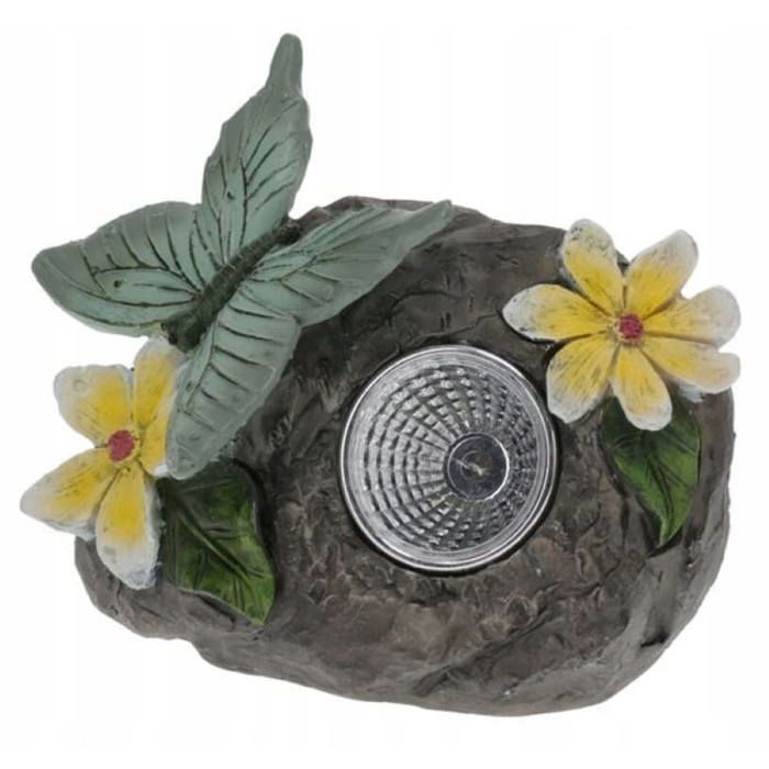 Lampe solaire de jardin papillon sur pierre 10 cm