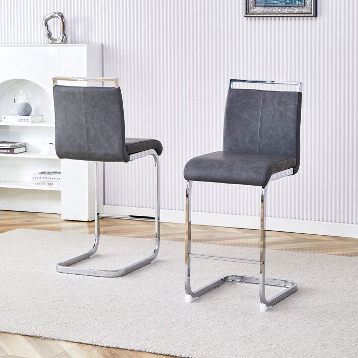 BELLEMAVE Lot de 2 Tabourets de bar - Chaise de cuisine - Cuir PU -Pieds en métal -Pour plusieurs occasions -Gris à motifs et Argent