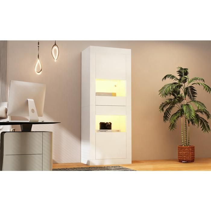Vitrine 61x42x162 cm EVRYAE - LED USB et étagères en verre réglables portes en acrylique - Blanc