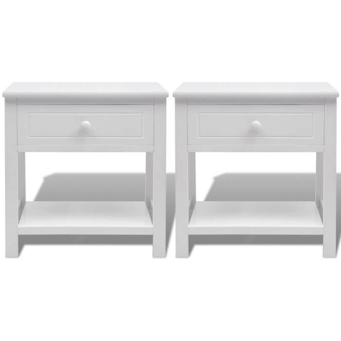 {Blanc}Table moderne - Table de chevet/lit - Lot de 2 - Bois Blanc - Cadre robuste_6862