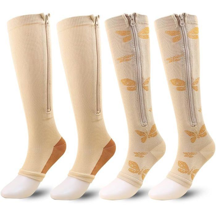 2 Paires Bas de Contention Femme avec Fermeture éclair Chaussettes de Compression graduées 15-20 mmhg En cours