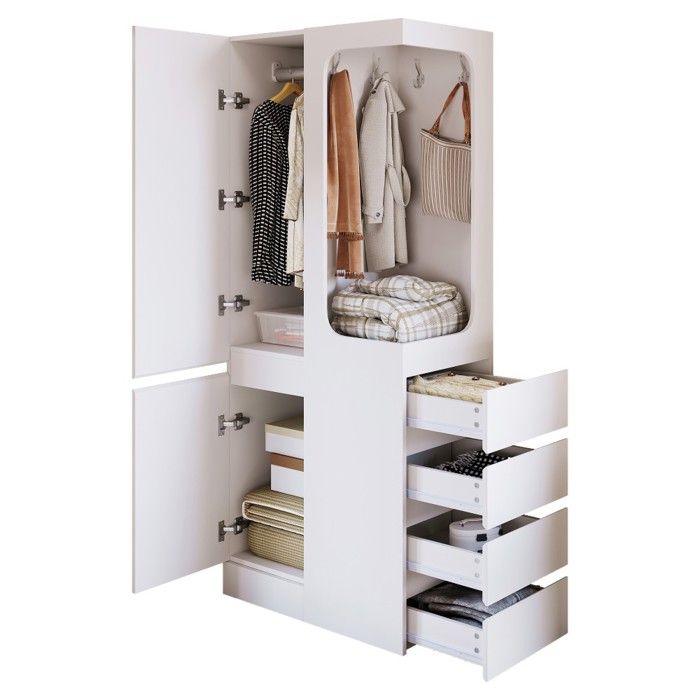 Armoire De Chambre Blanc 70x40x170cm Porte Simple Espace Penderie Ouvert Tiroirs Compartiments Rangement Spacieux Pratiques Armoire De Chambre Blanc 70x40x170cm Porte Simple Espace Penderie Ouvert Tiroirs Compartiments Rangement Spacieux Pratiques