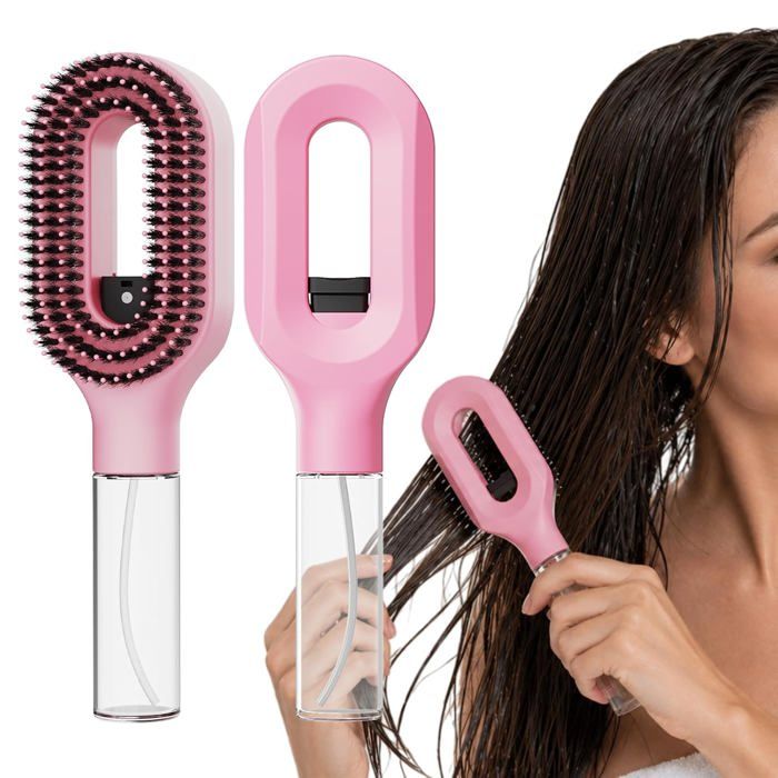 Brosse Démêlante 2-en-1 avec Pulvérisateur Intégré pour Cheveux Fins Secs et Bouclés – Utilisation Sèche ou Humide – Spray Réglabl