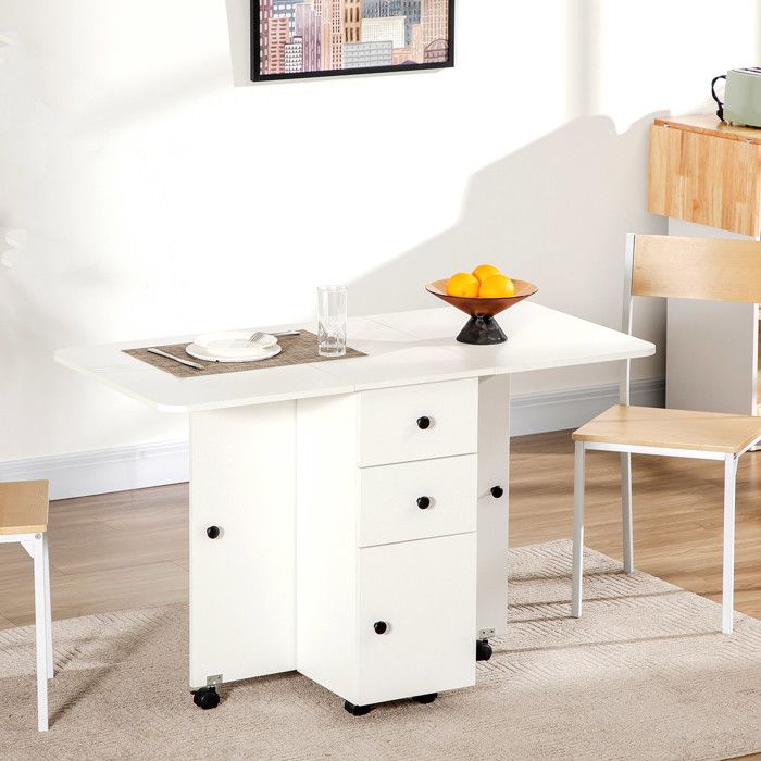 Table repas - MINIMAL - Multifonction pliante - Plateau relevable - Rangement intégré - Roulettes freinées