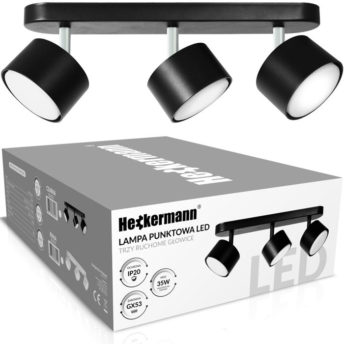 Projecteur LED Heckermann 8795316A Noir 3x tête