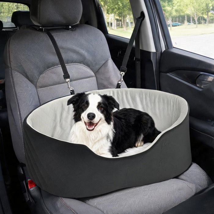 Siège auto sécurisé pour chien avec fixation ceinture et appuie-tête rembourré noir 77 x 43 x 28 cm