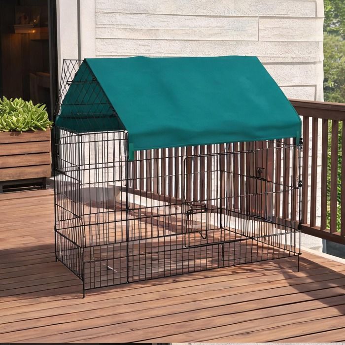 Enclos extérieur modulable pour lapins et poules en acier 220x85x103 cm avec toit ombragé