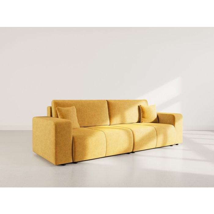 Nicole - Canapé droit 4 places convertible avec coffre en tissu - Jaune