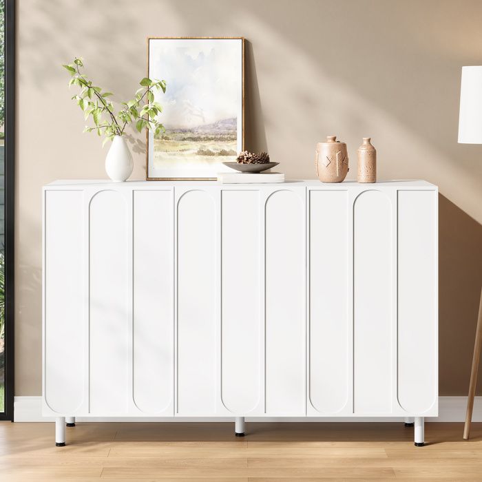 Maisentiel meuble à chaussures et sideboard 3 portes blanc mat 120 x 37 x 80 cm en MDF et panneaux de particules