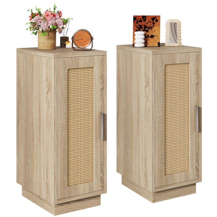 Lot de 2 Tables de Chevet Étroite en Rotin Naturel WNS014N-2 Naturel No Compartment No Compartment CHEVET
