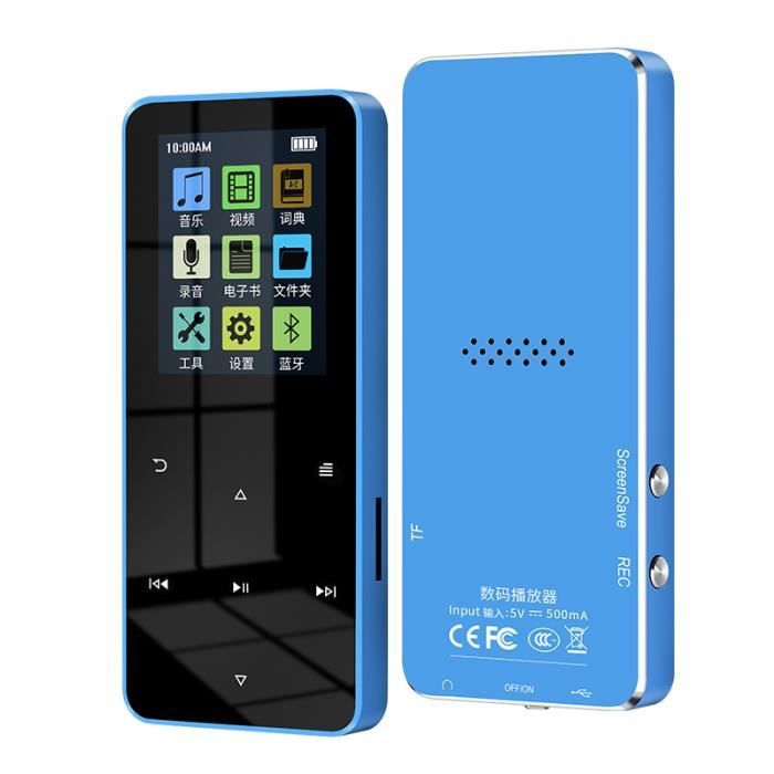 Lecteur MP3/MP4 tactile en métal AIHONTAI - Bleu 64 Go - Bluetooth 2.0 - Réveil FM - Carte SD