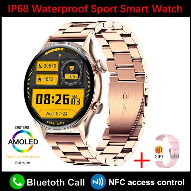 Montre Connectée Femme Avec Appel Bluetooth, 1.19" Amoled Smartwatch Femme Avec 2 Bracelet, 100