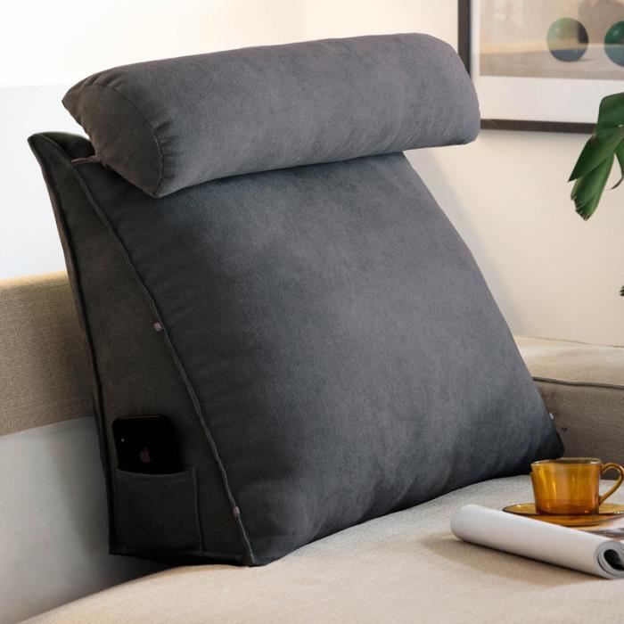 Coussin triangulaire pour lit de lecture, dossier de canapé,coussin lombaire avec coussin de nuque réglable,Noir, 45*45*20cm