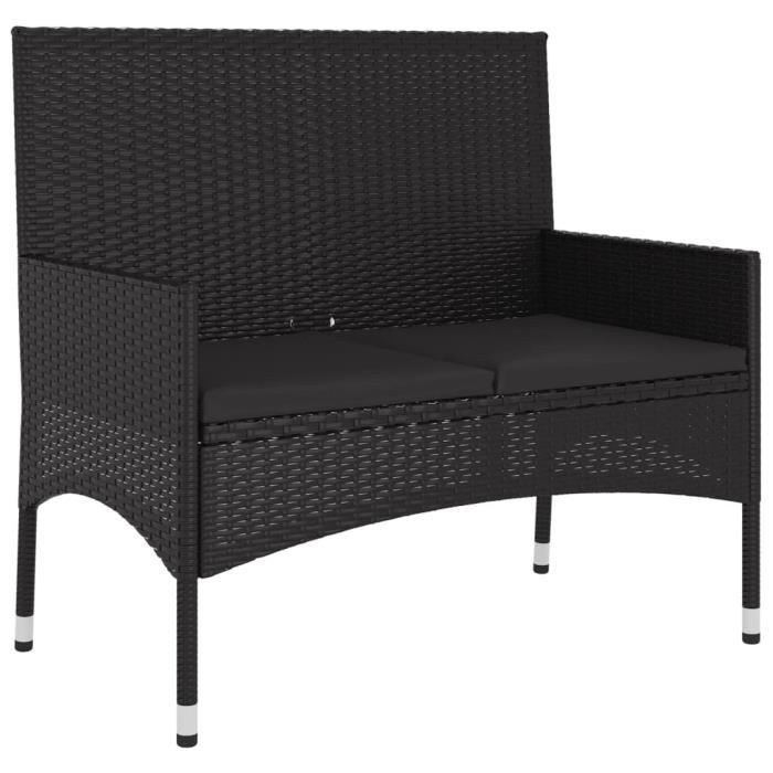 Banc de Jardin - ASHATA - 2 Places - Résine Tressée - Coussins Inclus - Noir