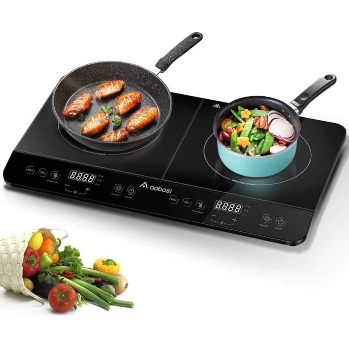 aobosi plaque de cuisson table de cuisson a induction double portable commande par capteur et plateau en verre cristal cdiscount electromenager