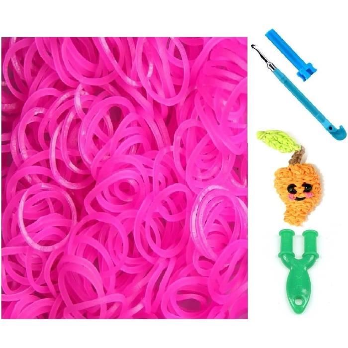 1200 Élastiques Loom + 1 Crochet Hook En Métal + 1 Crochet En Y (Rose ...