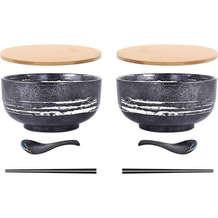 Lareina Lot De 2 Bols à Ramen Japonais En Céramique (6 Pièces) De 1,7 L